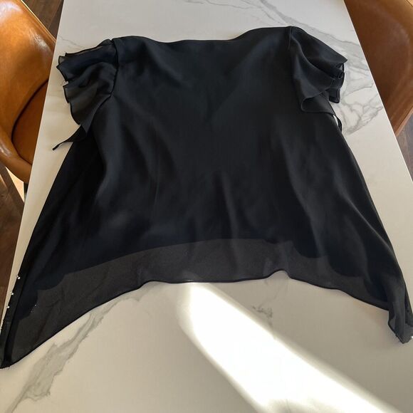 Metaphor 3X Black Top Short Sleeve Stretch Blouse Cowl Neck Formal Flowy Top - Picture 10 of 11